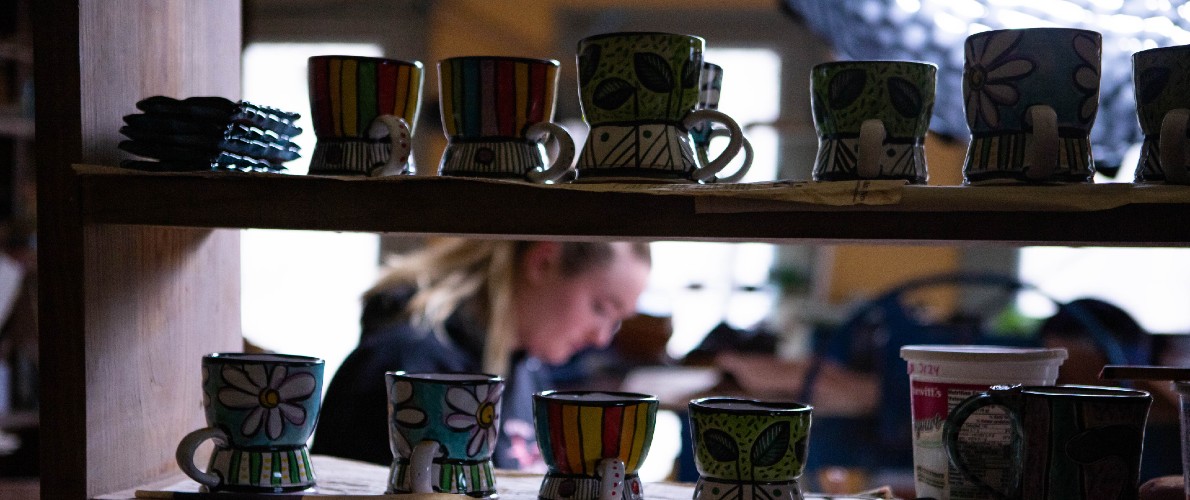 A SIU student externs at Lick Creek Pottery in Lick Creek, Illinois. . 