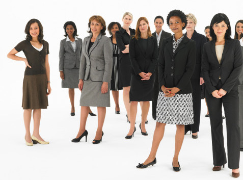 group of professionally dressed businesswomen